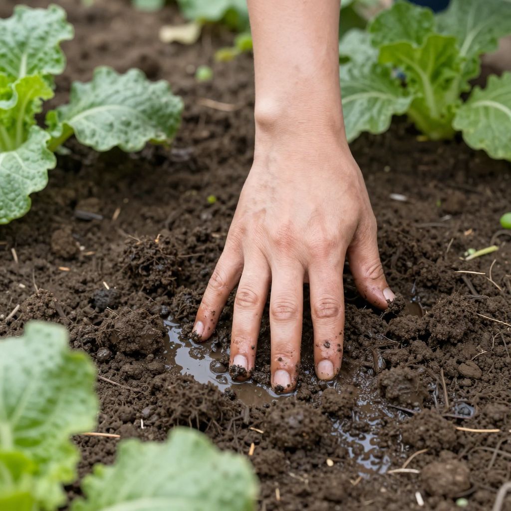 Wet garden soil indicating overwatering issue