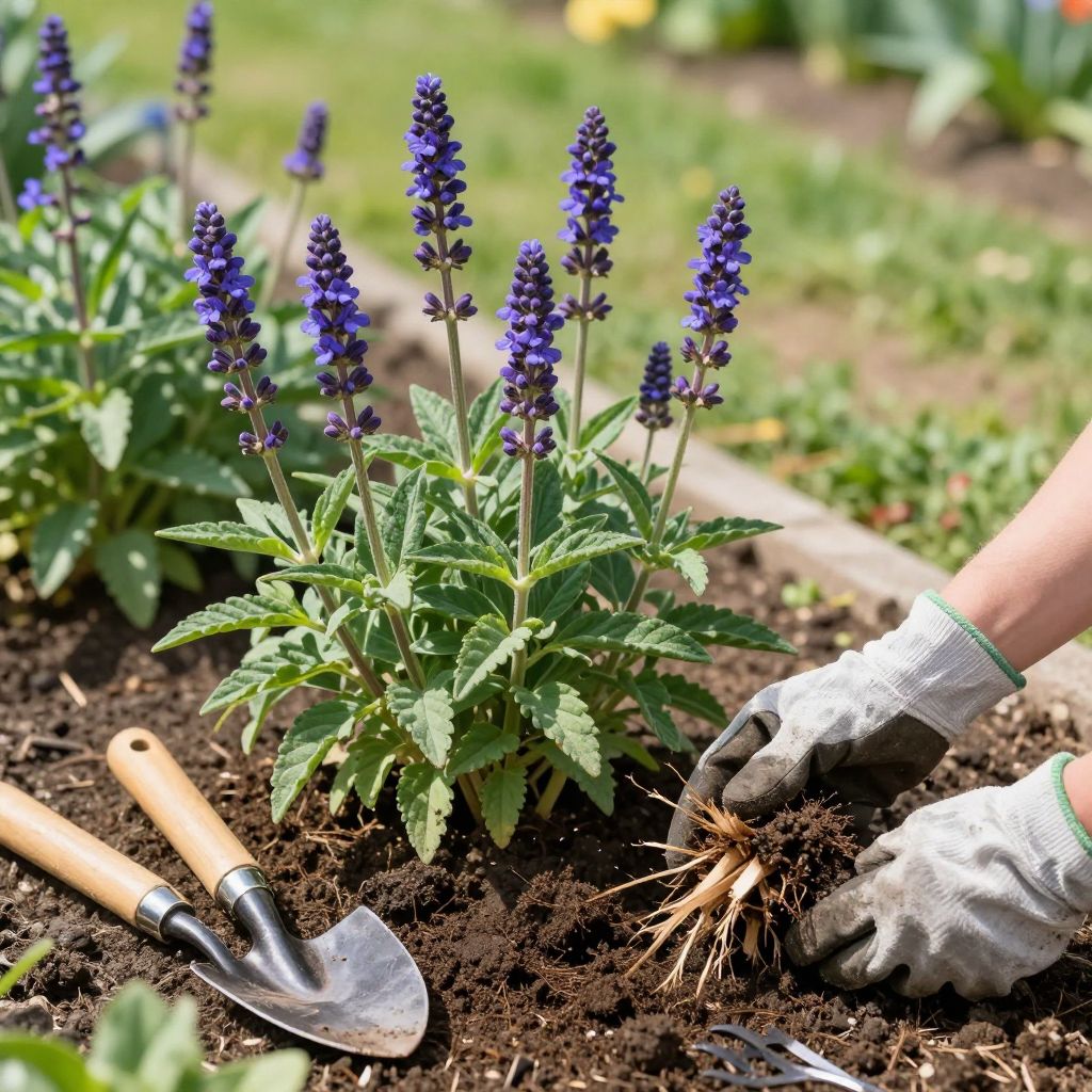 Salvia being refreshed through careful division.