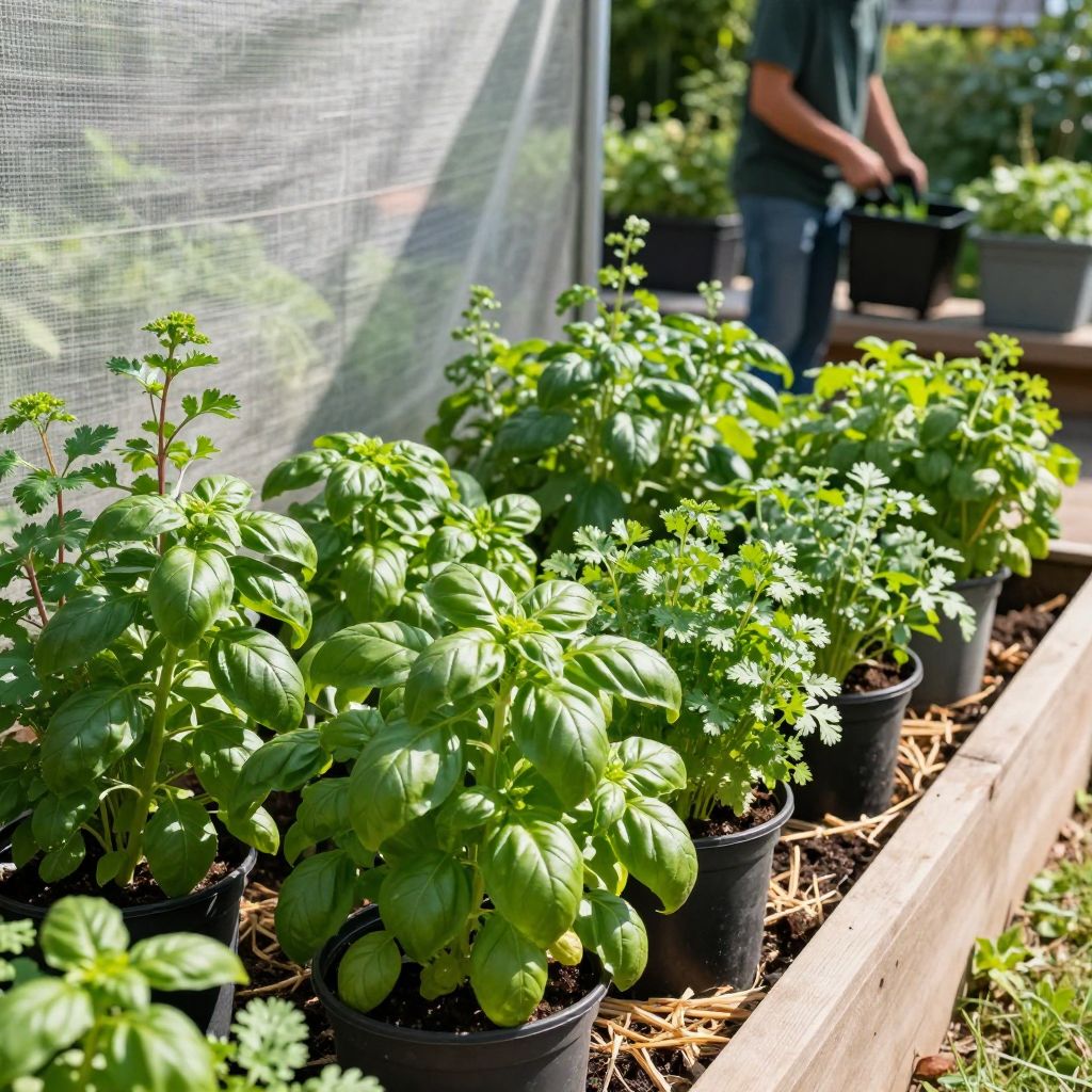 Herbs placed in cooler conditions to prevent flowering.