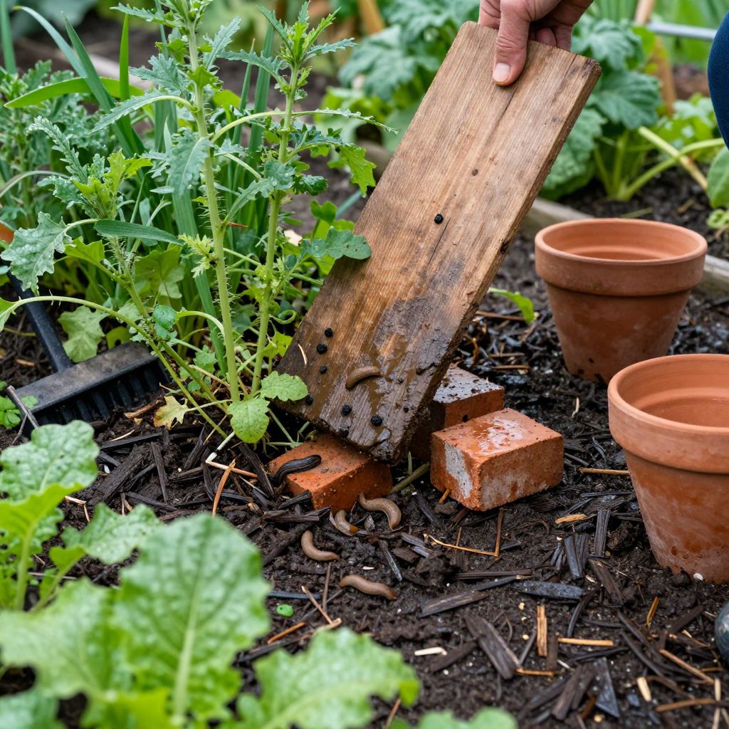 Clear debris and weeds to reduce slug hiding spots in the garden.