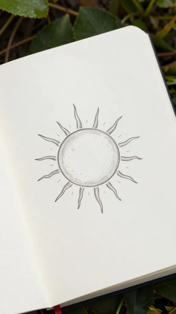 closeup of a sun map sketch on garden notebook