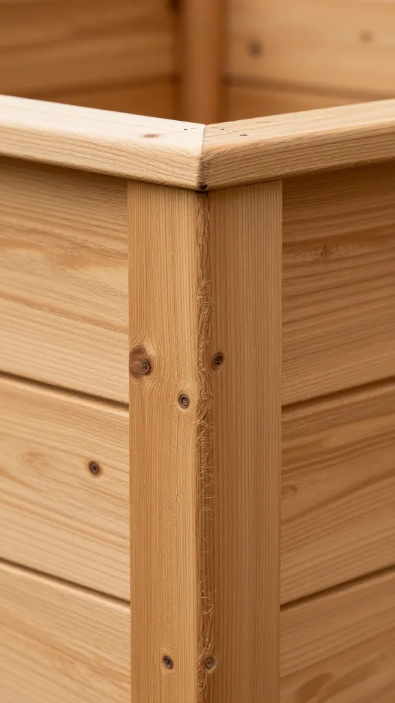 closeup of a cedar raised garden bed corner joint