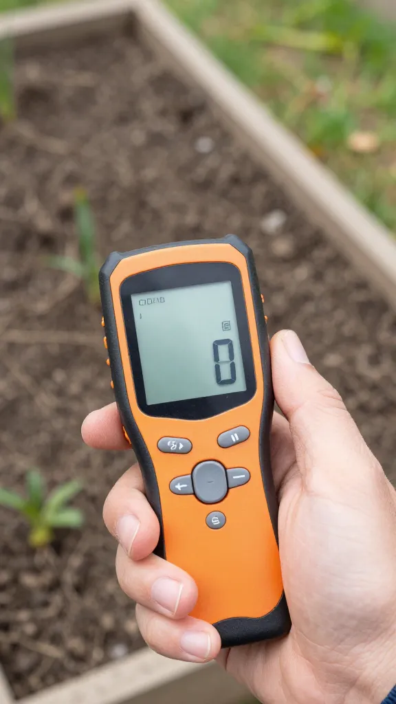 handheld sunlight meter reading 8 hours beside raised bed