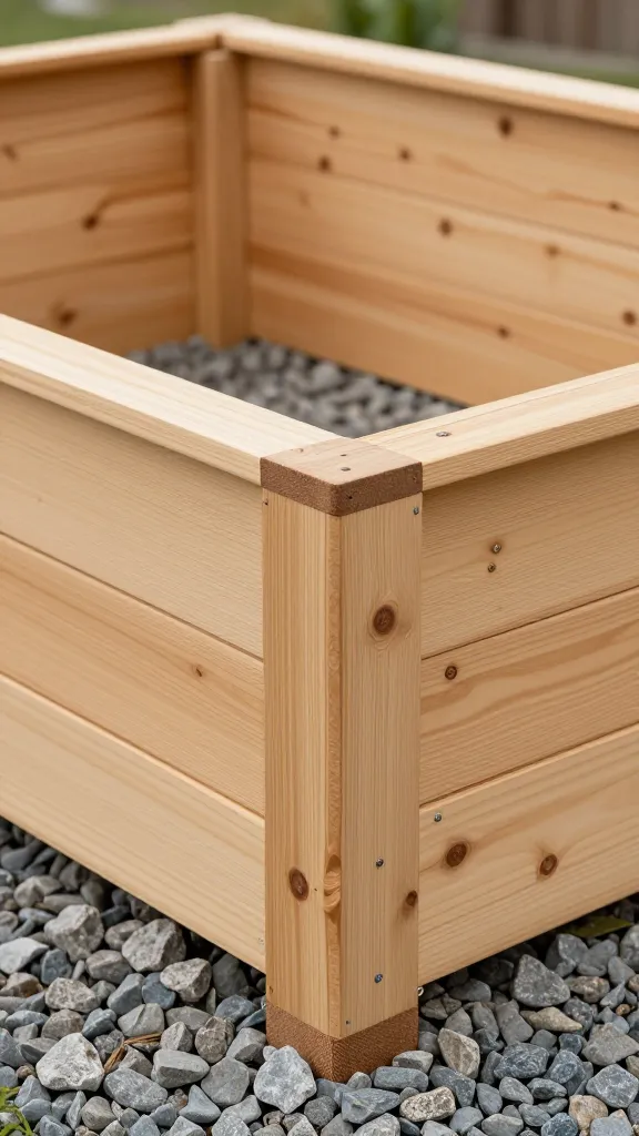 closeup cedar 4x8 raised bed with gravel border