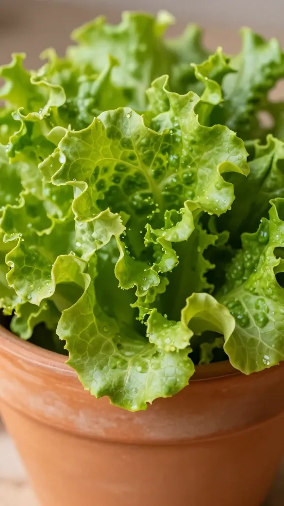 closeup of mesclun lettuce mix in terracotta pot