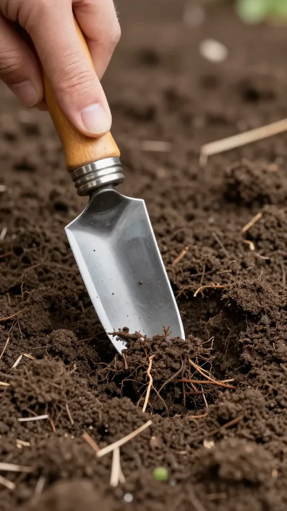 weeding knife removing deep root from moist soil