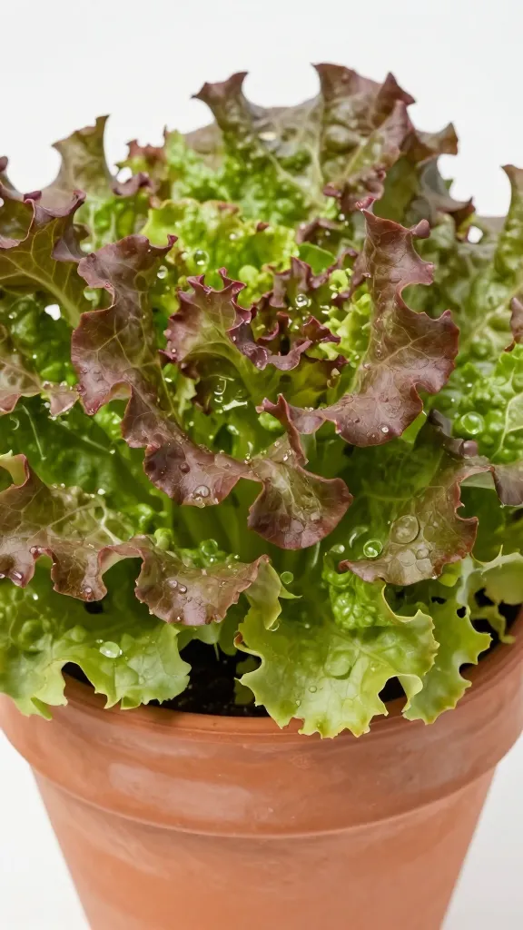 closeup of Red Sails lettuce in terracotta pot