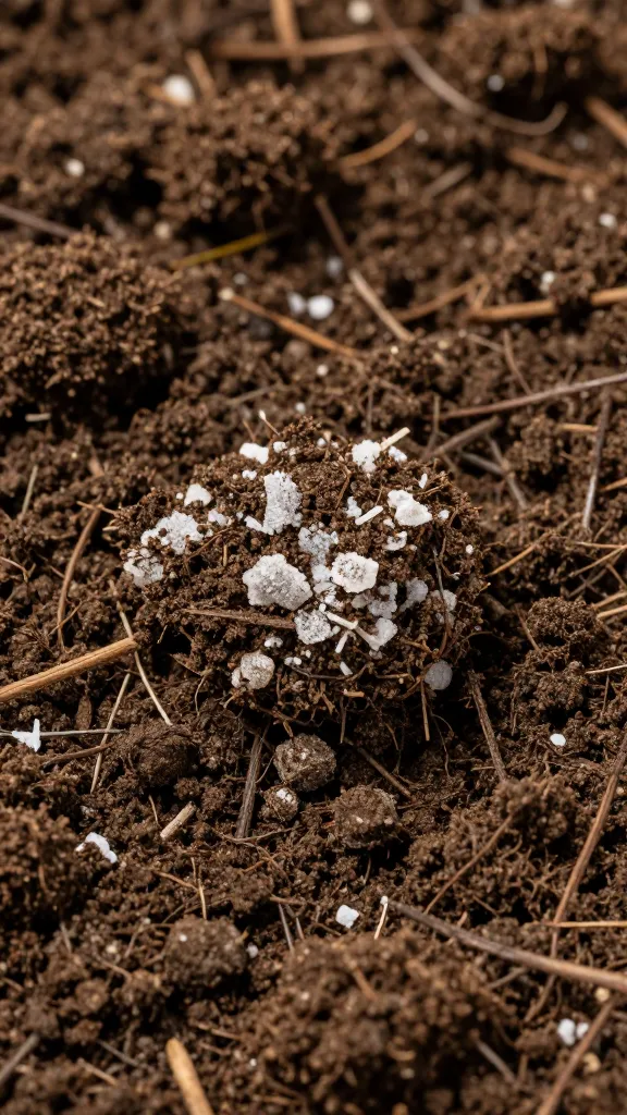 closeup of tired potting soil with visible salt crust