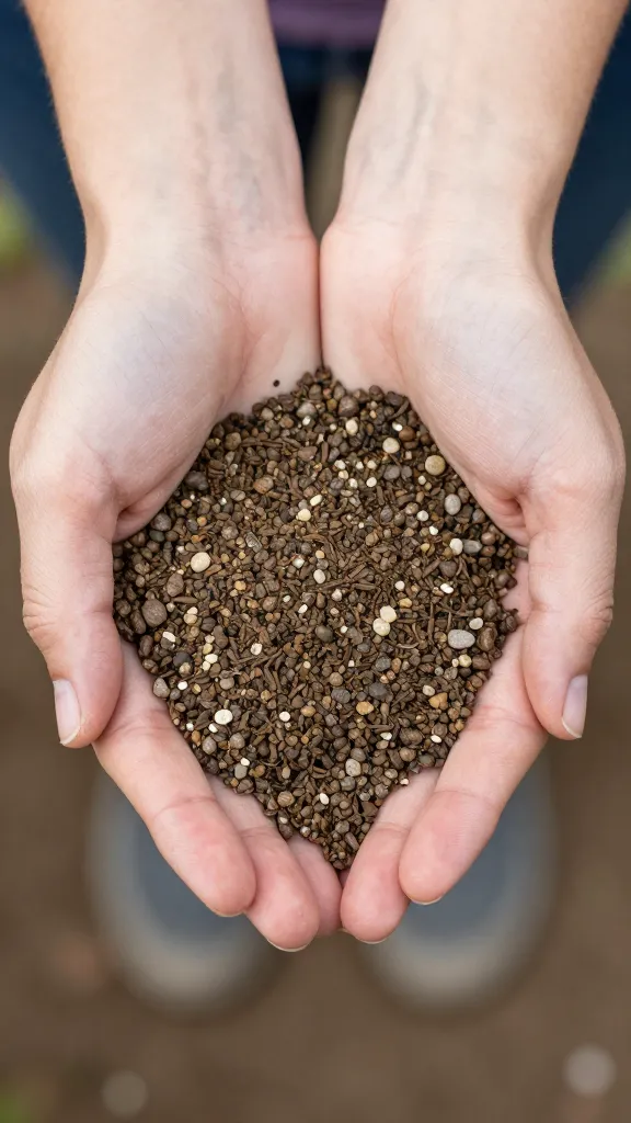 single handful of refreshed potting mix with perlite