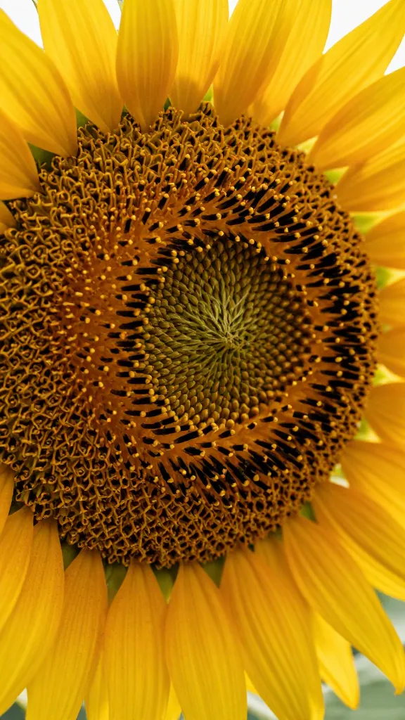 closeup of Mammoth sunflower head with ripe seeds, golden backlight
