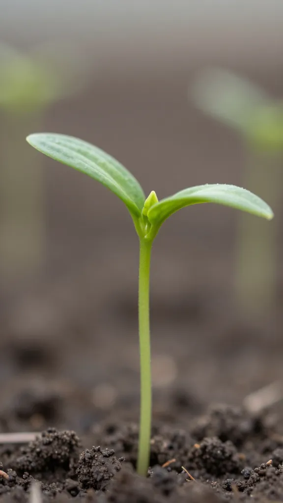 closeup of seedling with sturdy stem, slight wind movement