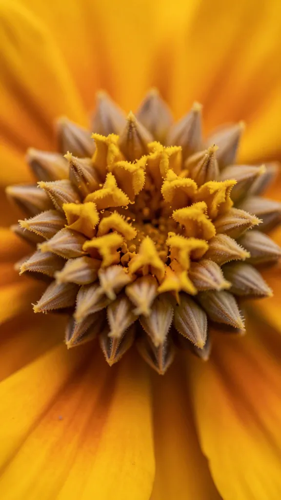 macro shot of marigold seed head with visible achenes