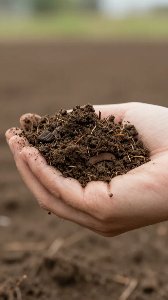 Hand holding soil at 6-inch depth, visible moisture line