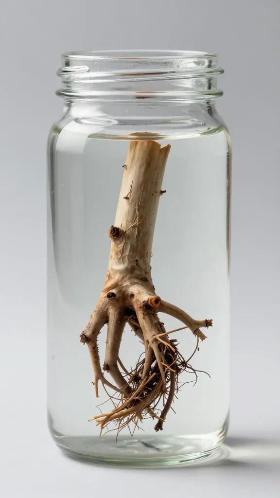 single mint cutting rooted in water-filled glass jar