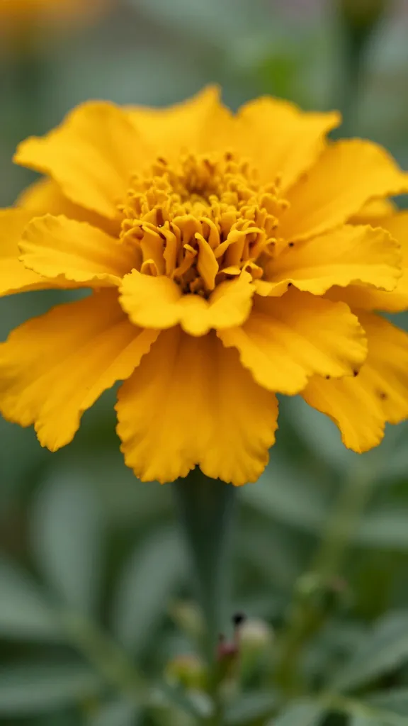Macro of faded marigold head being pinched off stem