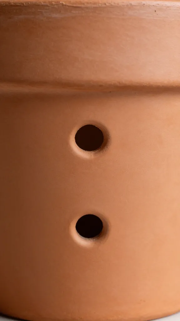 closeup terracotta pot with triple drainage holes