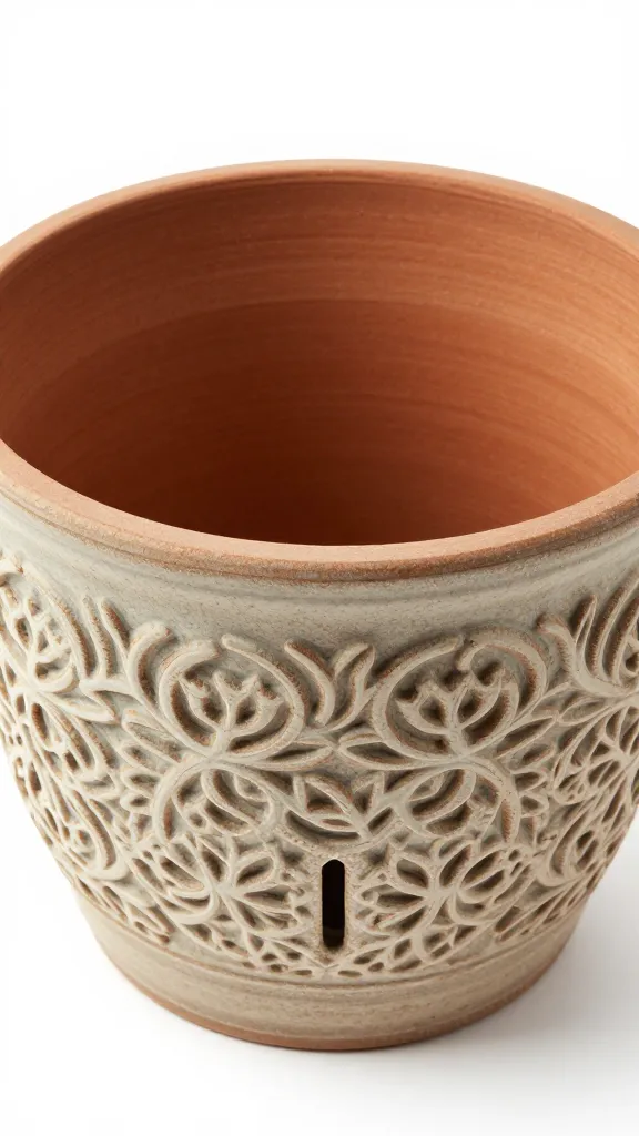 nursery pot inside decorative cachepot, visible drain gap
